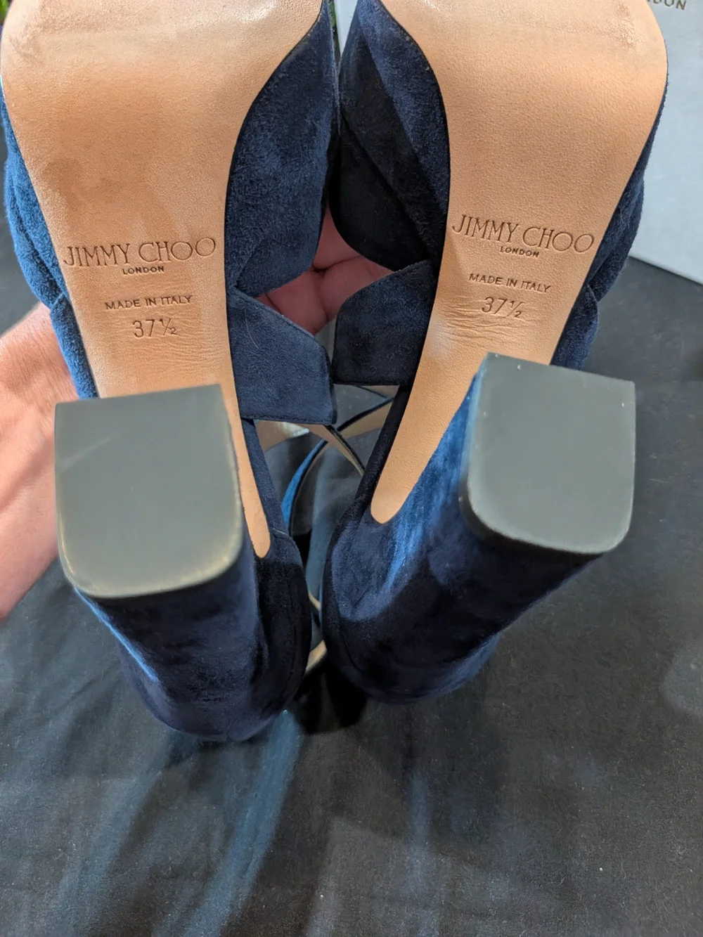 Jimmy Choo April 120 Women's Navy Suede Crisscross Platform High Block Heel